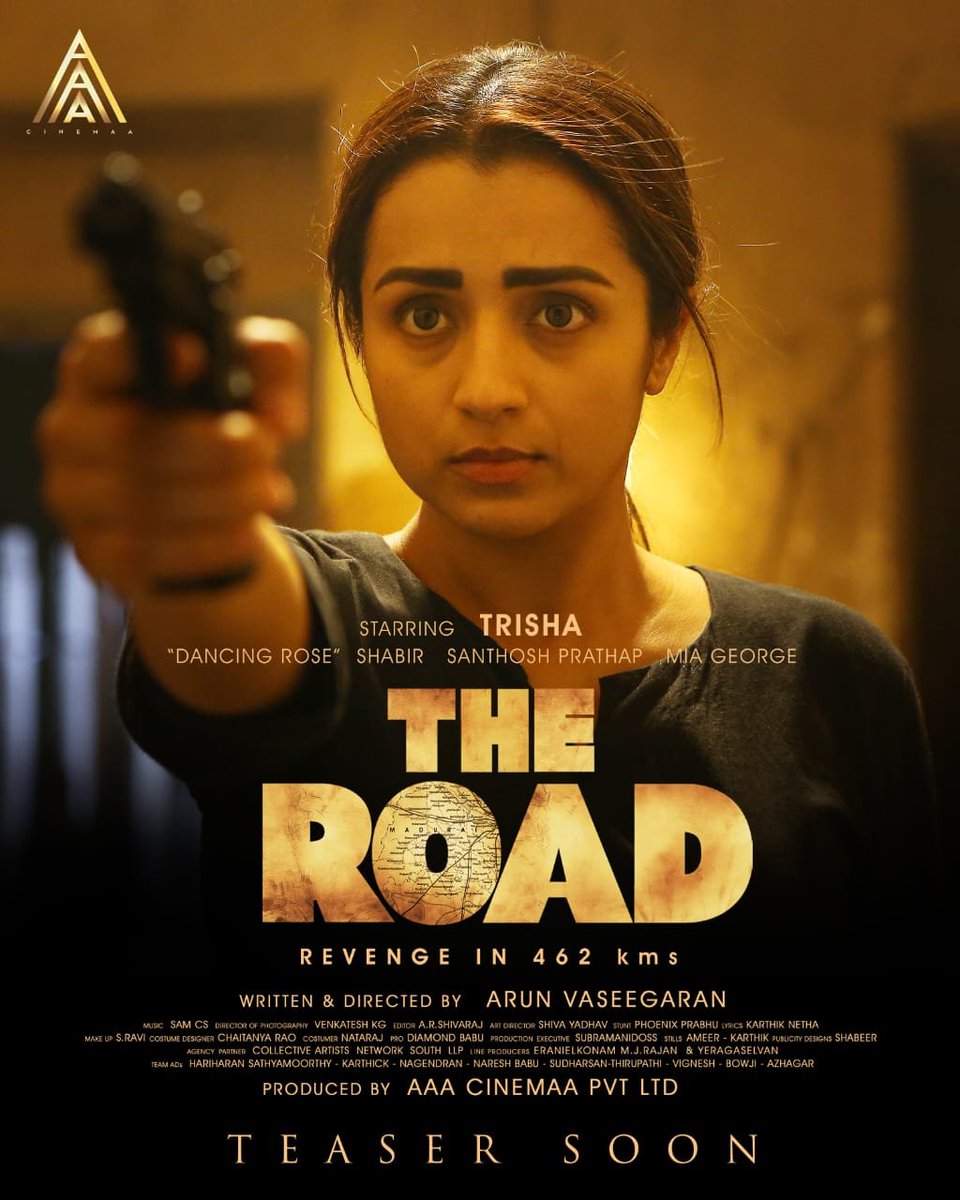 #TheRoad is releasing in theatres from August.

Cast - #Trisha #SanthoshPrathap #MiaGeorge #Shabir
Music - #SamCS
Direction - #ArunVaseegaran Debut