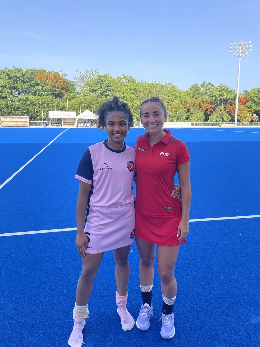 CoachBAKist's tweet photo. Two @QueensUFH Alums, Molly Walter (c/o ‘22) &amp; Maha Clarke ( c/o ‘20) faced off today in the CAC Games.  Maha earned her 12th cap &amp; scored her 1st intl goal.  Molly has earned her first 3 caps this tournament!  They are both back in action on July 3 👑🦁🏑 #proudcoach https://t.co/jtIqw6HRTY