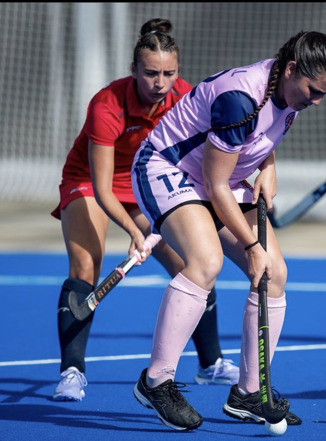 CoachBAKist's tweet photo. Two @QueensUFH Alums, Molly Walter (c/o ‘22) &amp; Maha Clarke ( c/o ‘20) faced off today in the CAC Games.  Maha earned her 12th cap &amp; scored her 1st intl goal.  Molly has earned her first 3 caps this tournament!  They are both back in action on July 3 👑🦁🏑 #proudcoach https://t.co/jtIqw6HRTY