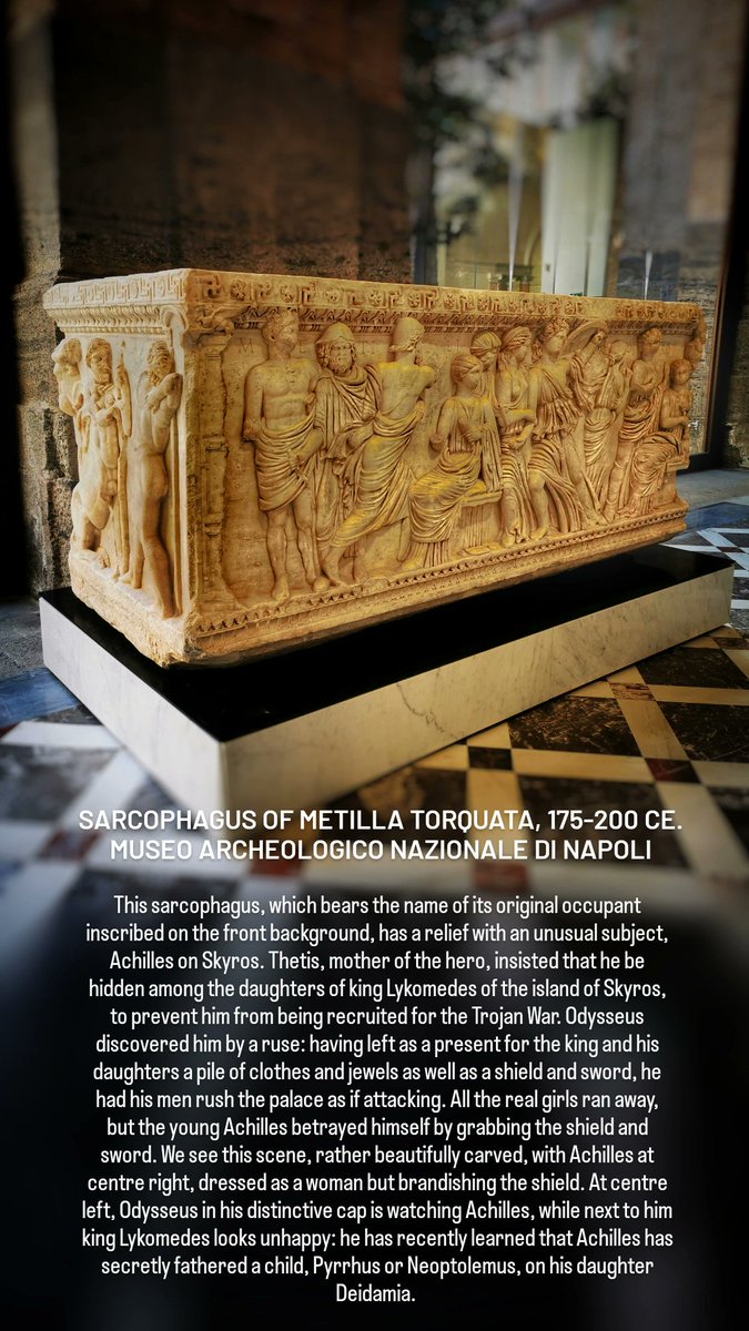antmoose's tweet photo. This #SarcophagusSaturday brings us an elaborate #sarcophagus from Atella near #Potenza, with a little light cross-dressing to cheer up the funeral of the deceased. #Rome was the origin of this story, which is not in #Homer but in an unfinished epic by #Statius, the #Achilleid. https://t.co/H6AH1xP9zJ