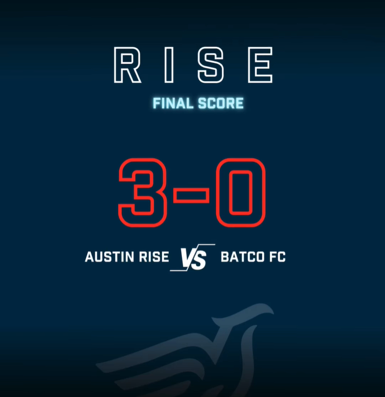 🚨FULLTIME🚨

Austin Rise FC defeats Bat County FC by 3⃣ goals to 0⃣

#ATX #ItsTimetoRise #LetsRiseTogether