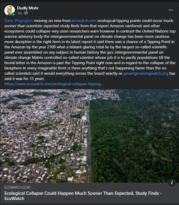 Dane @RealGeoEngWatch  moving on new from https://t.co/wChOyEV37p ecological tipping points could occur much sooner than scientists expected study finds from that report Amazon rainforest and other ecosystems could collapse very soon researchers warn ho...
https://t.co/8Dt1cotbYc https://t.co/bW8BH0Whjs