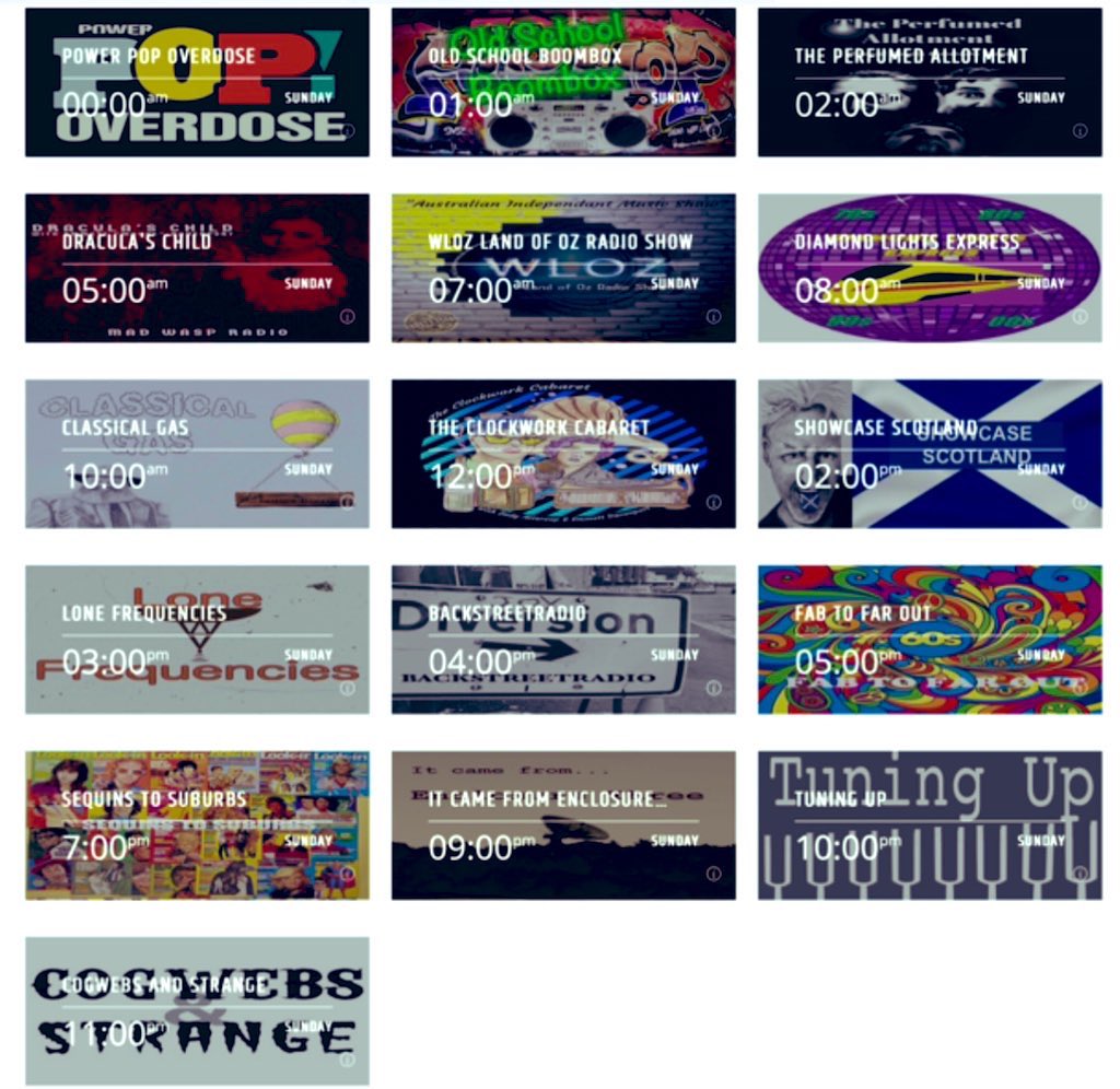 MadWaspRadioMWR's tweet photo. The Sunday Schedule for https://t.co/7ZiDNElH7m 
Great music and great shows giving you the very best in brand new music alongside classic tracks and seldom heard gems - experience a different type of radio 💜 #GreatRadio #GreatSounds #PirateRadio #GreatDJs #SomethingDifferent https://t.co/FiSBEhsaAw