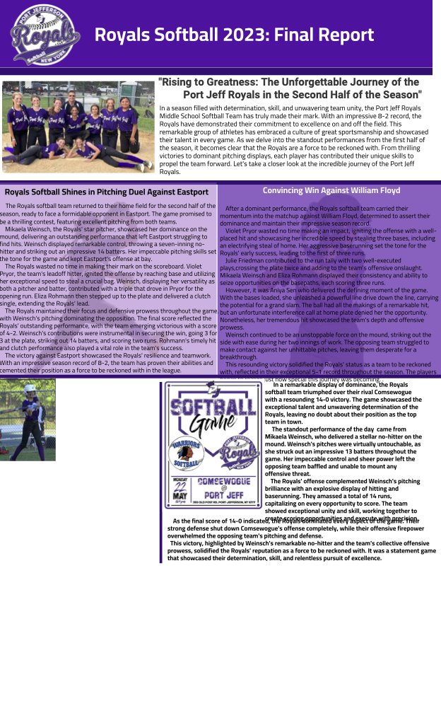2023 Roayal Softball Final Report <a href="/PJ_athletics/">Adam Sherrard</a> <a href="/PJ_Asst_Supt/">Robert Neidig</a> <a href="/JScurriculum/">Jessica Schmettan</a>