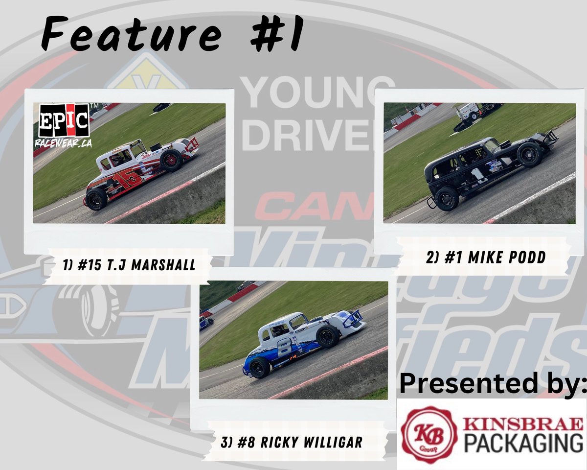 Visiting Epic Racewear victory lane tonight for feature #1 goes to the #15 of T.j. Marshall, second goes to the #1 of Michael Podd and rounding out the podium is the #8 of Ricky Willigar
