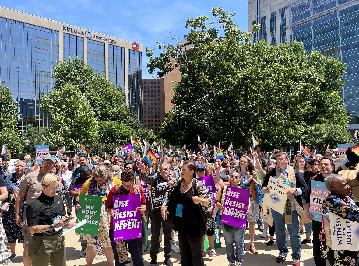 Today the <a href="/UnitedChurch/">United Church of Christ</a> marched to the statehouse in Indianapolis to lament and raise our collective voice against the legislative attacks on our trans siblings, and the stripping of our reproductive freedom. #UCCSynod