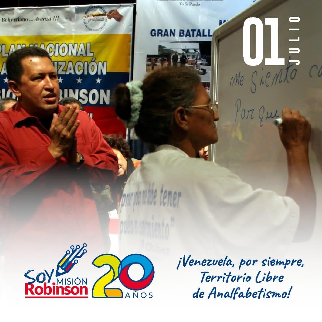 Bolivar_Cdce's tweet photo. Que todos/as tengamos la misma oportunidad de aprender a leer, escribir y recibir educación gratuita. En 2003 nace la Misión Robinson, que logró la increíble hazaña de declarar a Venezuela “Territorio Libre de Analfabetismo”, con el efectivo método “Yo, Sí Puedo”.
@NicolasMaduro https://t.co/tancz2cjpB