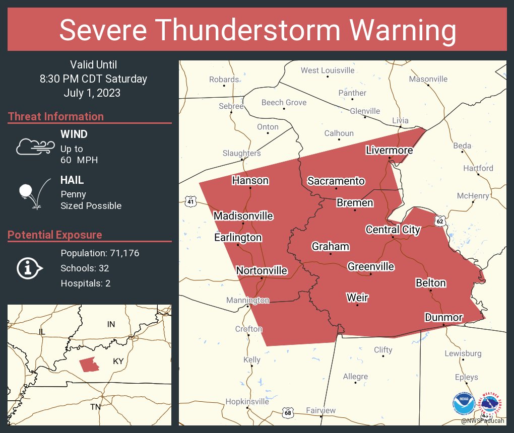 Severe Thunderstorm Warning including Madisonville KY, Central City KY and  Greenville KY until 8:30 PM CDT