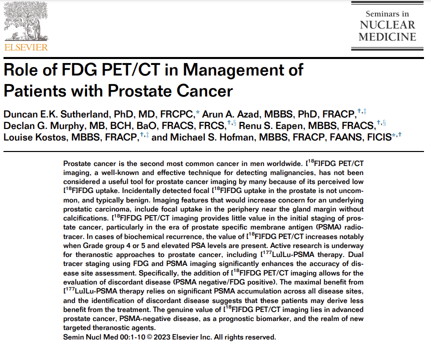 DrMHofman's tweet photo. FDG PET/CT too often ignored: a game changer for advanced disease. Enhances disease site assessment, helps in🎯personalized theranostic treatments. Say goodbye to 'one-size-fits-all'! 💥
Nice review by Dr Sutherland:
https://t.co/r8zsw9mD5h https://t.co/yRXhLaZMu9