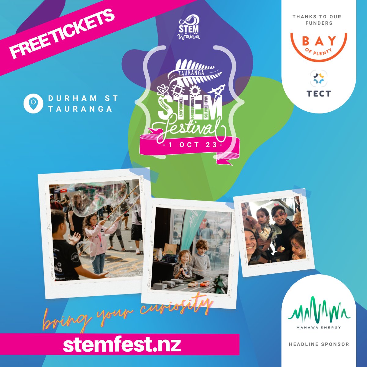 If the festival is free to attend, why do I need to get a ticket? 

Ticketing the event allows us to plan for visitor numbers and manage safety effectively. The safety and comfort of our visitors is paramount. Check out our FAQs page for more info: taurangastemfestival.co.nz/frequently-ask…