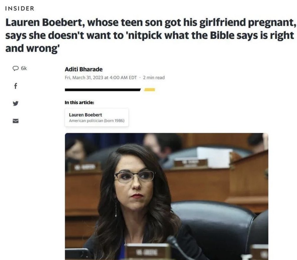 The girl who Boebert’s son got pregnant is 14.