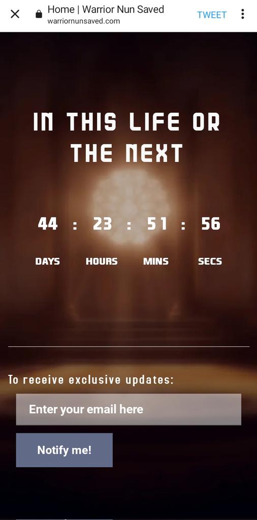 ⚠️OJO⚠️

¡Tenemos una cuenta regresiva en la página de Warrior Nun! 😲😲😲

¿¡¿Que nos espera en 44 días?!? #WarriorNunSaved #WarriorNun