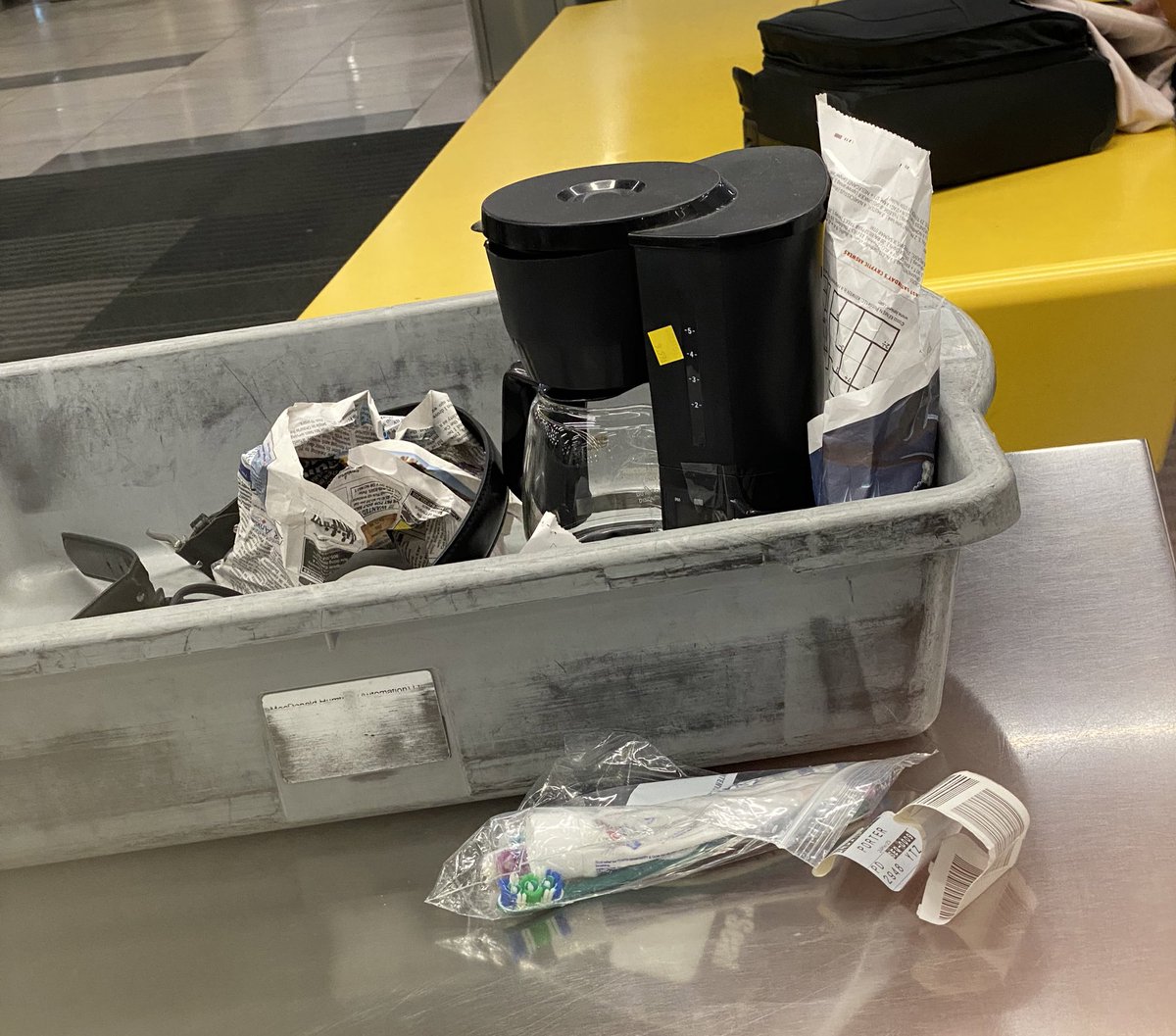 I know everyone is distracted by rate limits but I just need you all to know someone tried to bring a full coffee maker through security at Pearson