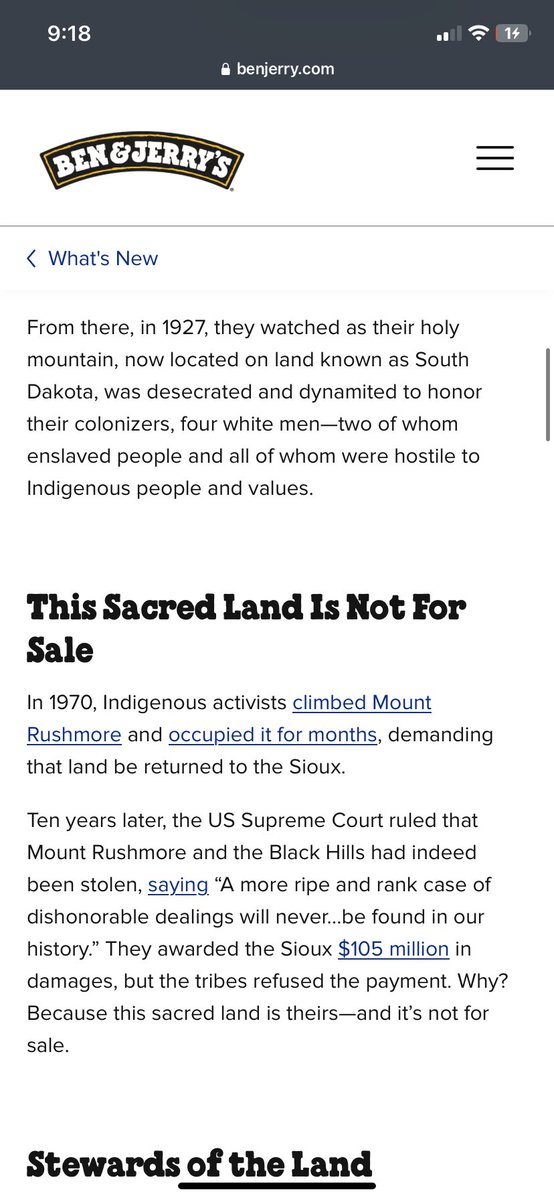 witchytwitchytv's tweet image. I am stunned at @benandjerrys post about Land Back and returning the Black Hills. Usually even the most “progressive” brands will only offer lukewarm land acknowledgments and stop there. Seeing a company this big tell the real truth using this language evokes so many emotions.