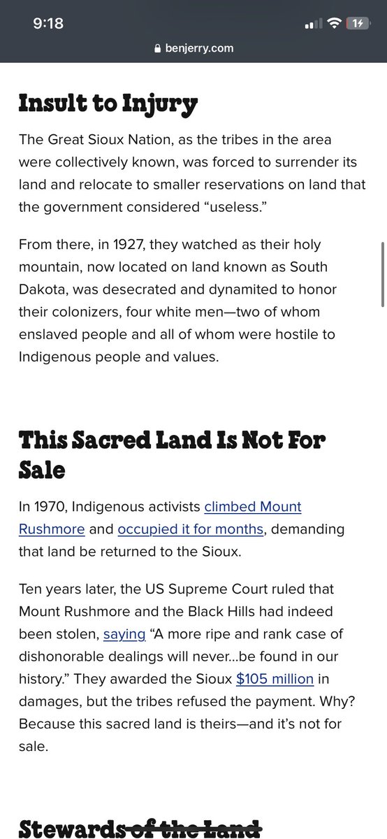 I am stunned at @benandjerrys post about Land Back and returning the Black Hills. Usually even the most “progressive” brands will only offer lukewarm land acknowledgments and stop there. Seeing a company this big tell the real truth using this language evokes so many emotions.