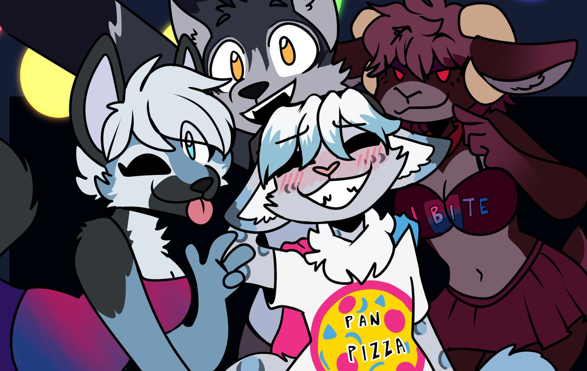 Just a bit late to Pride Month but got this absolutely AMAZING piece from <a href="/CorruptedCrypt/">CorruptedCryptid 🔞🏳️‍⚧️</a>. Super wholesome group photo of my fluffy goobers.