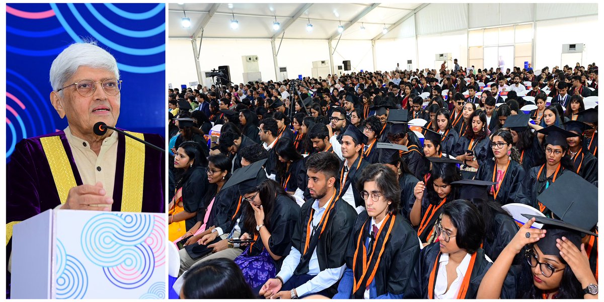 Mr. Gopalkrishna Gandhi delivers address at @kreauniversity convocation held in @Sri_City on Saturday. were awarded to K. Sujatha Rao and Mrs. Suchitra Yella were awarded Honorary Doctorates. Vice-Chancellor Prof Nirmala Rao conferred with degrees to the graduates.