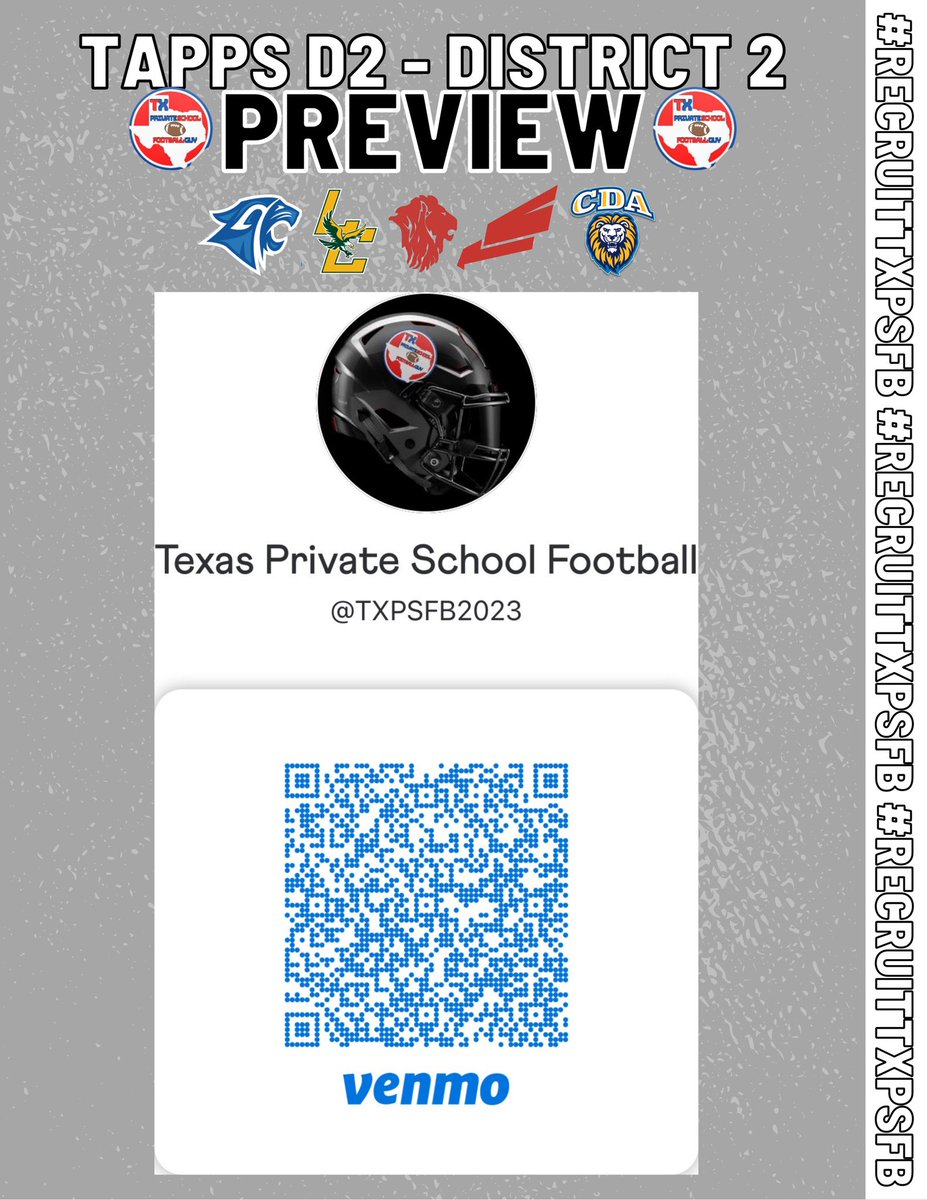 Texas Private School Football (@txprivatefbguy) on Twitter photo 🚨 TAPPS D2 - District 2 Preview 🚨
1. <a href="/LCAFriscoFB/">Legacy Christian Academy Football</a>
2. <a href="/GraceTylerGCS/">GCS</a>
3. <a href="/Dunne_Football/">Dunne Football</a>
4. <a href="/GoFaithLions/">Faith Athletics</a>
5. <a href="/coramdeotx/">Coram Deo Academy</a>
<a href="/clayton_sobecki/">Clayton Sobecki</a>
<a href="/RaVonRobinson20/">Ra’Von Robinson</a>
<a href="/grantturner34/">Grant Turner</a>
<a href="/RyanTWood01/">Ryan Wood</a>
<a href="/SamJones_2026/">Sam Jones 2026</a>
#RecruitTXPSFB 🚨 TAPPS D2 - District 2 Preview 🚨
1. <a href="/LCAFriscoFB/">Legacy Christian Academy Football</a>
2. <a href="/GraceTylerGCS/">GCS</a>
3. <a href="/Dunne_Football/">Dunne Football</a>
4. <a href="/GoFaithLions/">Faith Athletics</a>
5. <a href="/coramdeotx/">Coram Deo Academy</a>
<a href="/clayton_sobecki/">Clayton Sobecki</a>
<a href="/RaVonRobinson20/">Ra’Von Robinson</a>
<a href="/grantturner34/">Grant Turner</a>
<a href="/RyanTWood01/">Ryan Wood</a>
<a href="/SamJones_2026/">Sam Jones 2026</a>
#RecruitTXPSFB