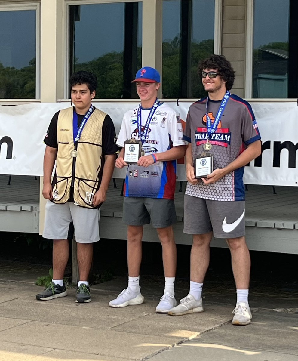 SLPTrapTeam's tweet photo. Mason Meyer (center) is a MSHSL Individual State Trap Champion with shooting a 100 straight. #slppantherproud https://t.co/1hNBgENvb9