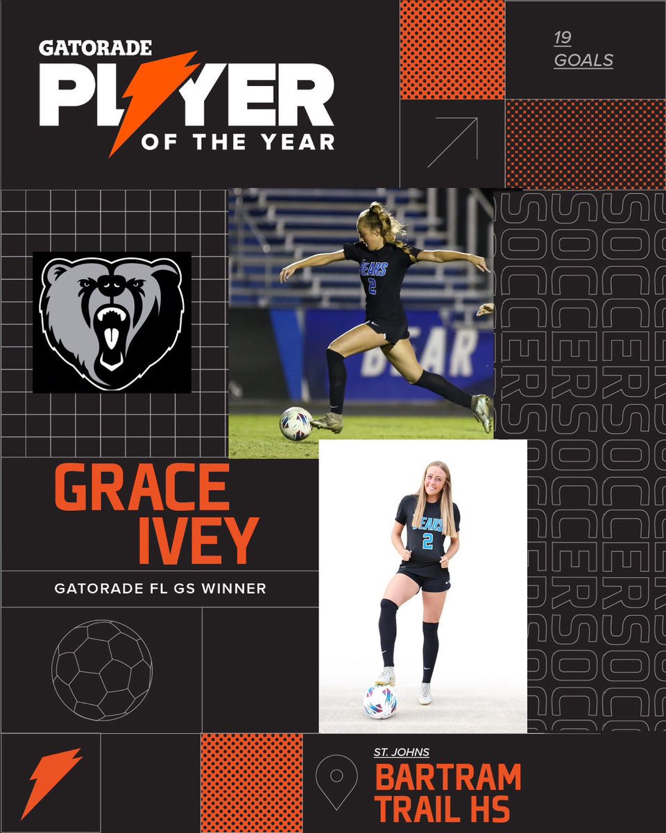 I am so honored and grateful to be named 2022-2023 Gatorade Florida Girls Soccer Player of the Year! Thank you so much <a href="/gatorade/">Gatorade</a> for the honor and thank you to all of my amazing coaches and teammates at bartram trail! go bears forever🤍 #GatoradePOY #back2back