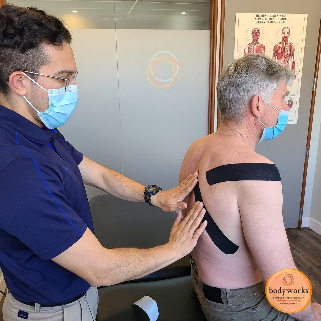 Shoulder taping is a simple, non-invasive technique that can be used to support the shoulder joint, reduce inflammation, and provide relief from pain. Contact us today at 604-983-6616 #shoulderpain #shouldertaping #physiotherapy #injuryrecovery #northvancouver