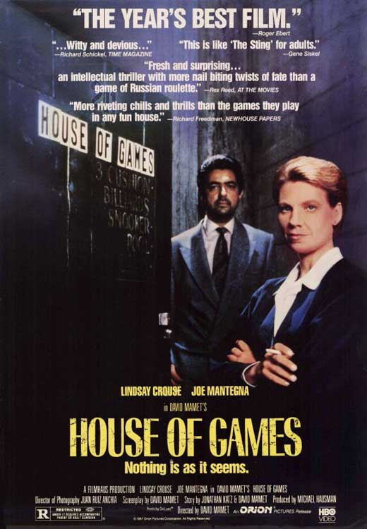 #JustWatched #HouseOfGames, the directorial debut of #DavidMamet, one of the greats. Didn't exactly blow me away as I had hoped, but still, a really good crime drama. Solid performances all around. Predictable plot, but in an engaging way - if that makes sense. I liked it.
8/10.