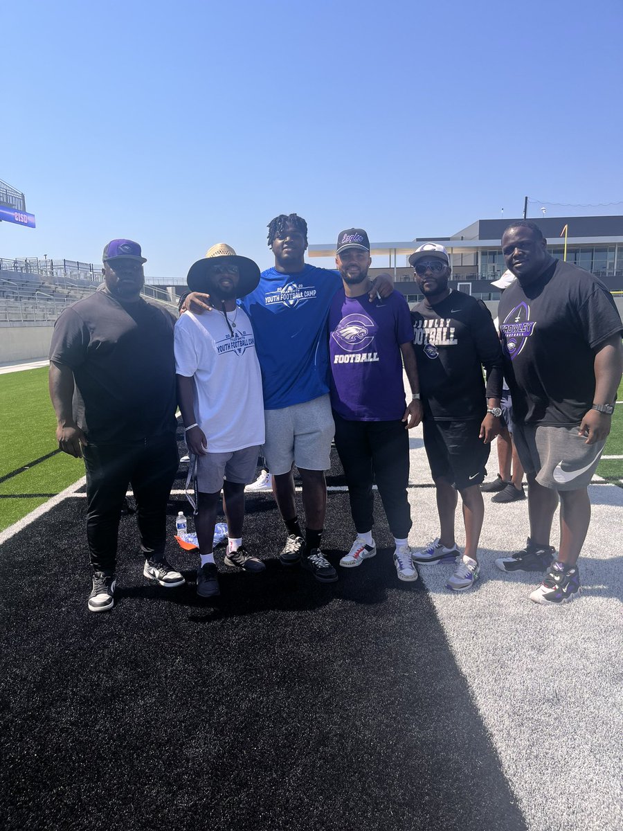 CTownEaglesFB's tweet photo. #CrowleyTough🦅 Football Staff putting on for the city of Crowley at the Tyler Smith Football Camp today! I https://t.co/w8F4emvuQv