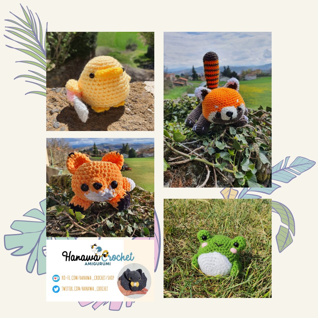 Petite présentation : moi c'est Hanawa 😊
J'adore faire du crochet en fabriquant des petits et grands animaux tout mignon et vous partager ces merveilles📷
Attention, beaucoup de mignonitude ! 
A vos risques et périls ✨ 

J'ai ma petite boutique ko-fi qui sera en commentaire 👇