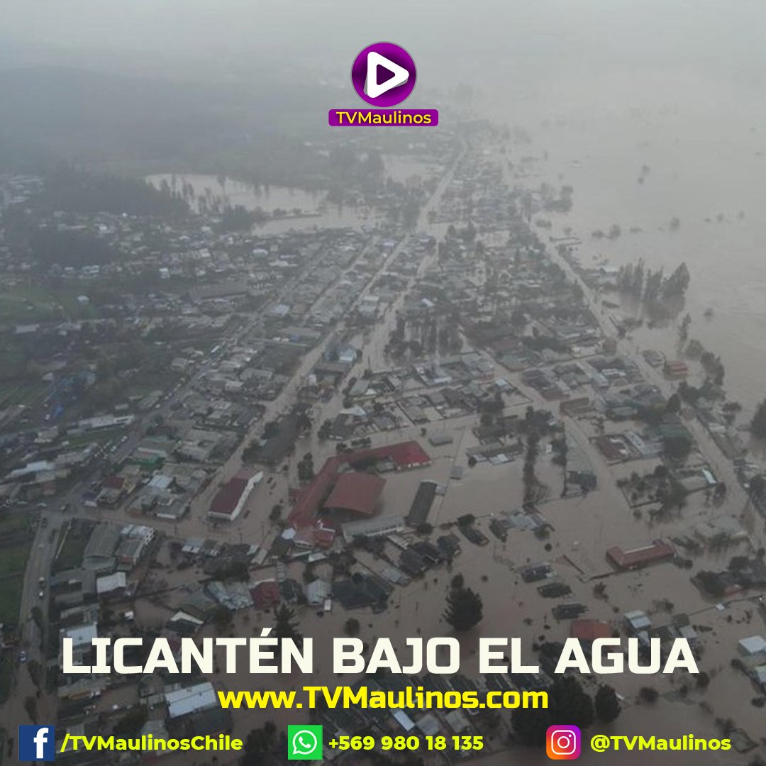 TVMaulinos_'s tweet photo. Licantén bajo el agua. Imagen muestra cómo se encuentra la situación este sábado en la comuna. Imagen de One Group LaTam https://t.co/fjoXciEf2A