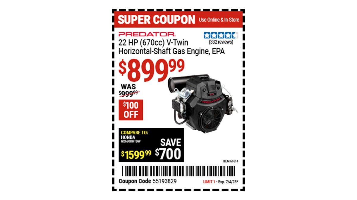 Harbor Freight on Twitter "Buy the PREDATOR 22 HP (670cc) VTwin