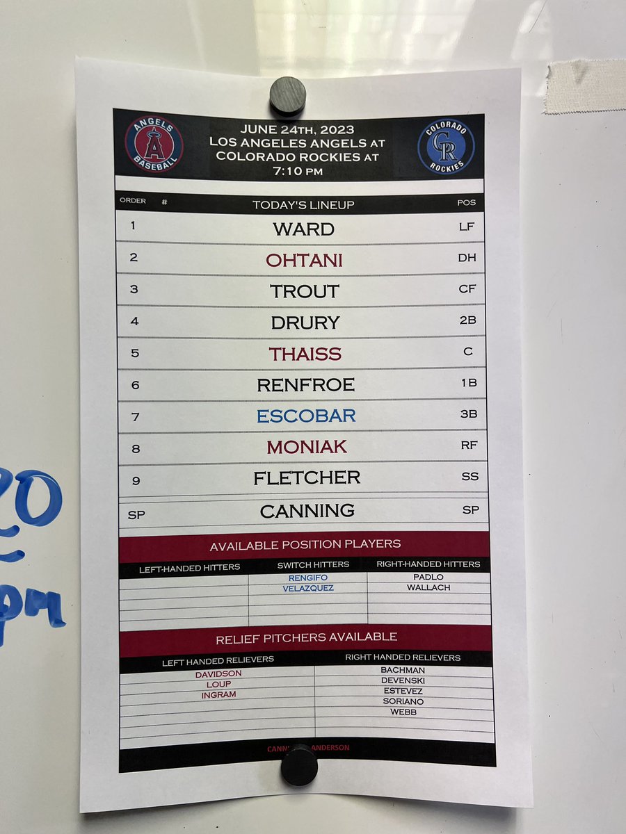 RhettBollinger's tweet photo. #Angels lineup with Eduardo Escobar at third, David Fletcher at short and Hunter Renfroe at first https://t.co/LVMakpkx6H