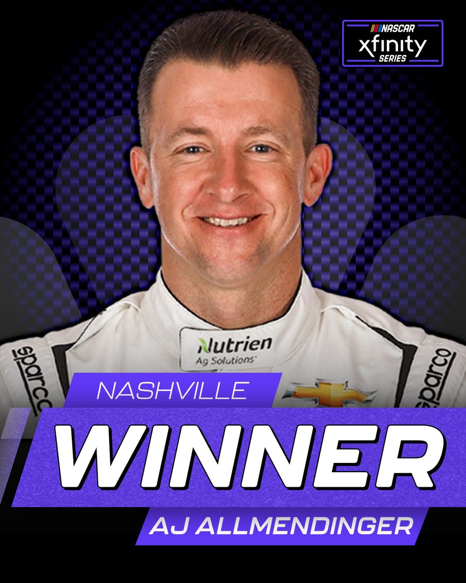 RETWEET to congratulate <a href="/AJDinger/">AJ Allmendinger</a>! 🏁 

Allmendinger WINS the <a href="/NASCAR_Xfinity/">NASCAR Xfinity</a> race at <a href="/NashvilleSuperS/">Nashville Superspeedway</a>!