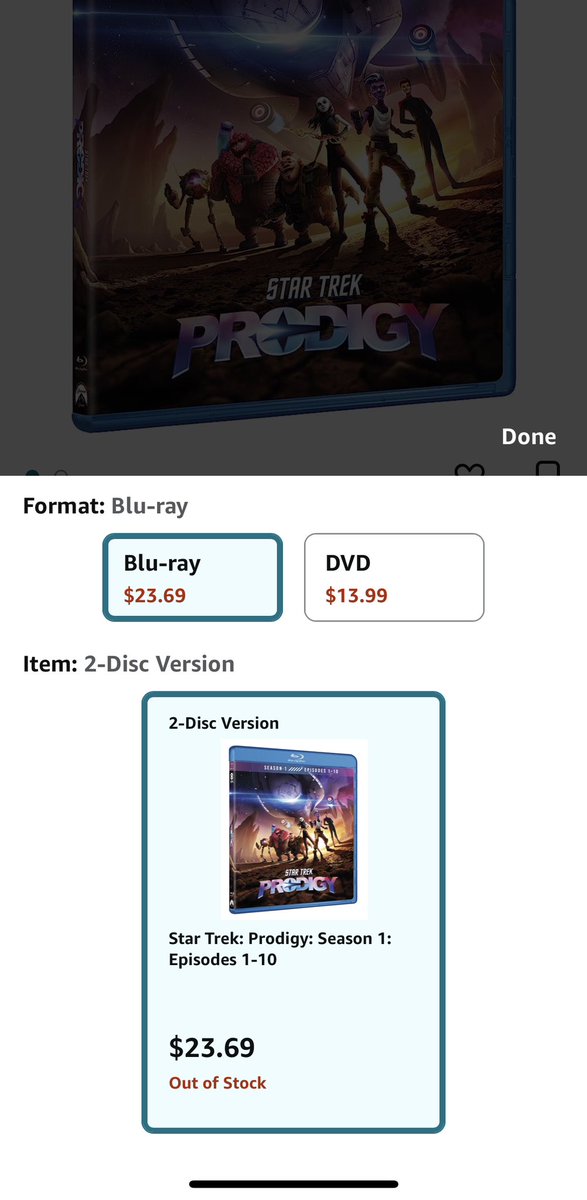 GoodAaron's tweet photo. Wow, it’s true!

#StarTrekProdigy Blu-Ray is selling out everywhere — Amazon, Best Buy, Target, Wal-Mart— in 24 hours!

Seems like people are voting with their wallets… and eager to discover the show! #SaveStarTrekProdigy https://t.co/FoknMJinNi