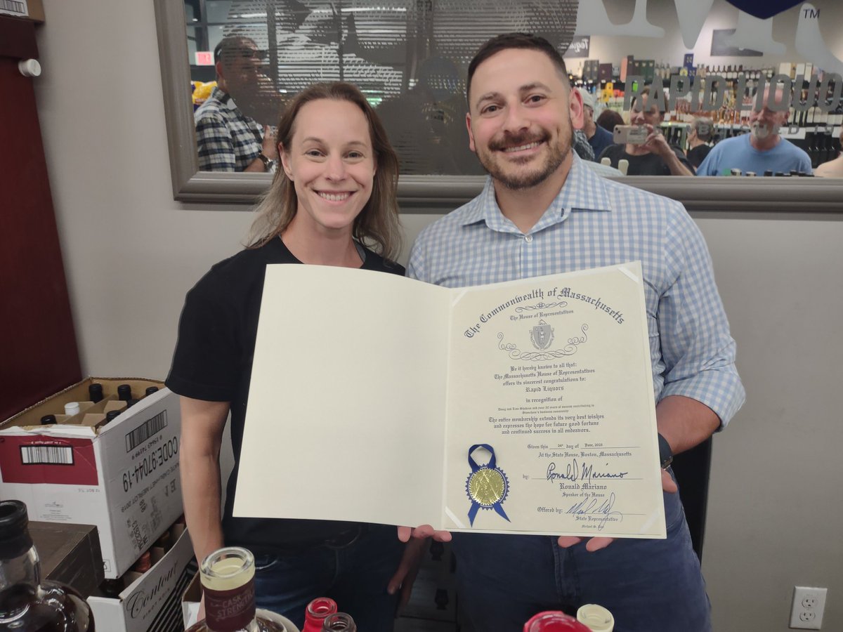 Congratulations to @rapidliquors on their 50th anniversary celebration today, and to Doug and Lisa Shahian for continuing to run this family-owned business in Stoneham!