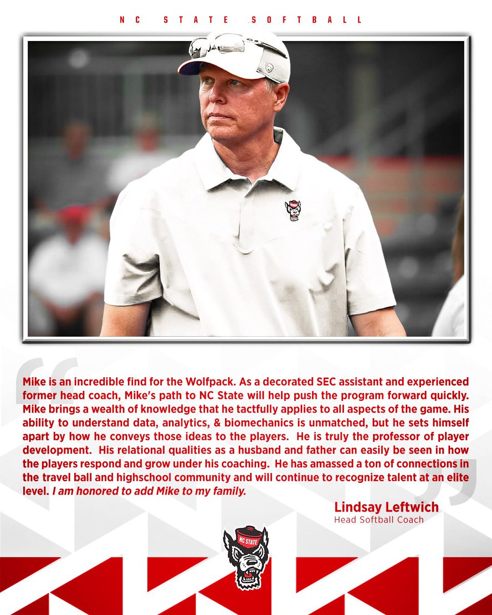 PackSoftball's tweet photo. No stranger to the ACC, former Syracuse head coach Mike Bosch joins us as an assistant coach with focus on defense and player development! 

#StrengthInThePack https://t.co/RoUMReSC1o