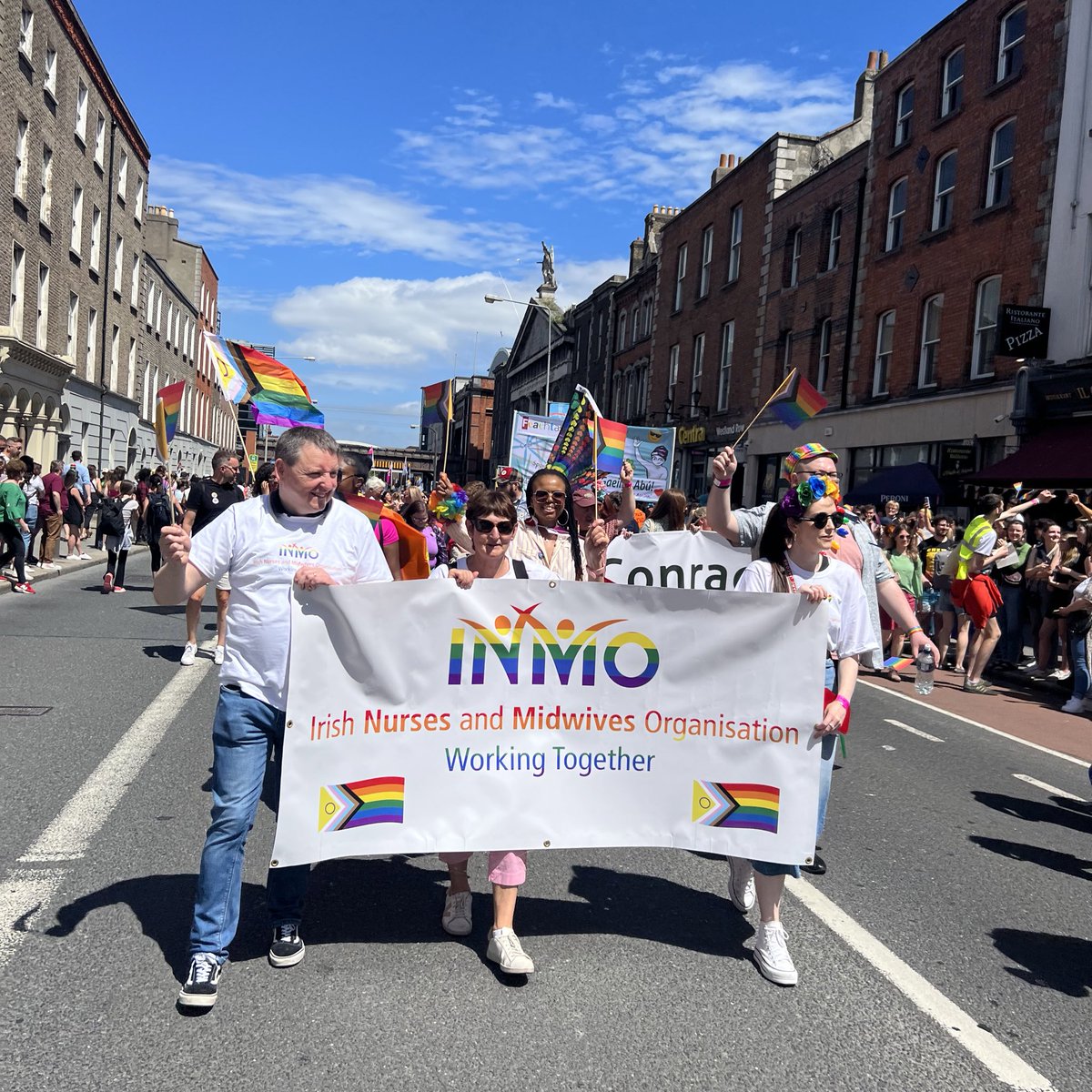 INMO_IRL's tweet photo. What a gorgeous day at Dublin Pride. The INMO is an inclusive organisation that is proud to represent a diverse workforce right across Ireland. Nurses and midwives have a huge role to play in creating inclusive health care settings. https://t.co/aJHNBJiRhC