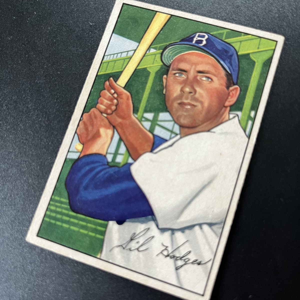 Pick up from a LCS down near AC. What a find 😍 Gil Hodges 1952 Bowman 
#TheHobby #Dodgers #GilHodges