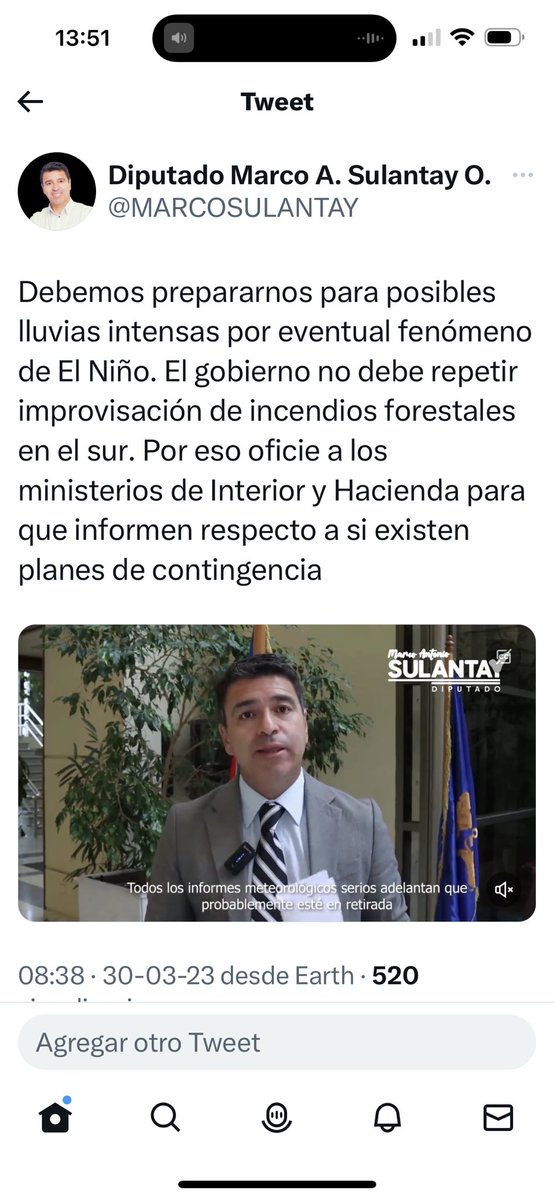 MARCOSULANTAY's tweet photo. Sucedió antes en Perú. Se dijo que fenómeno El Niño (lluvias torrenciales) llegaba. El 30 de marzo oficié a Interior y Hacienda para saber si preparaban algún plan de emergencia. Nunca contestaron. Nunca lo tuvieron. @GobiernodeChile improvisa siempre. @biobio @MiRadiols https://t.co/3MRMFVOlwr