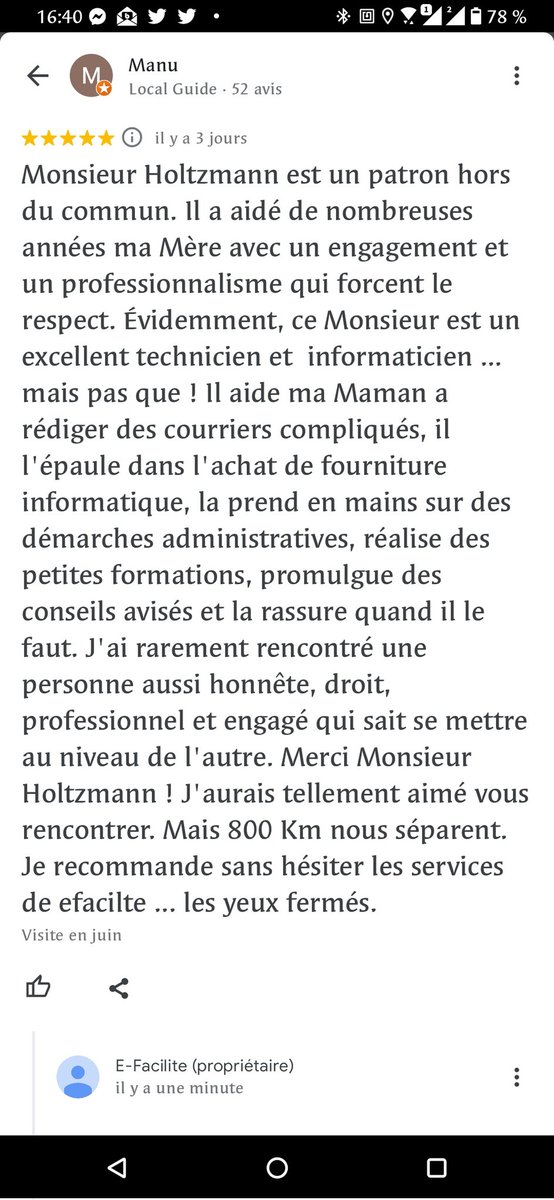 EFacilite's tweet photo. Un avis magnifique laissé sur ma page Google :
https://t.co/oCBrc5XS5w

Merci beaucoup 😊 https://t.co/fslZ6S2Iro