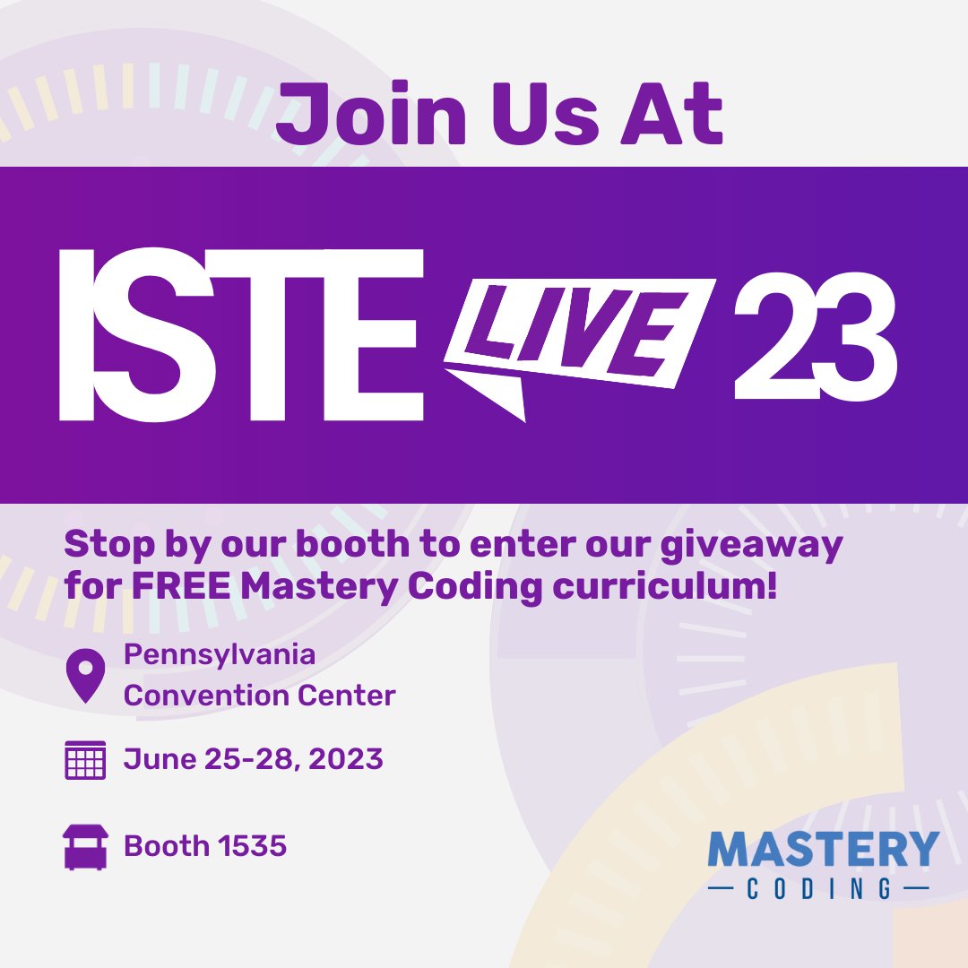 masterycoding's tweet photo. #ISTELive 2023 starts tomorrow! Swing by our booth for an exclusive chance to win FREE Mastery Coding curriculum that will transform your students' education! Let's empower the next generation of innovators together. #CodingForAll #ISTEExhibitor #EdTechGiveaway https://t.co/zAEqyvLEIz