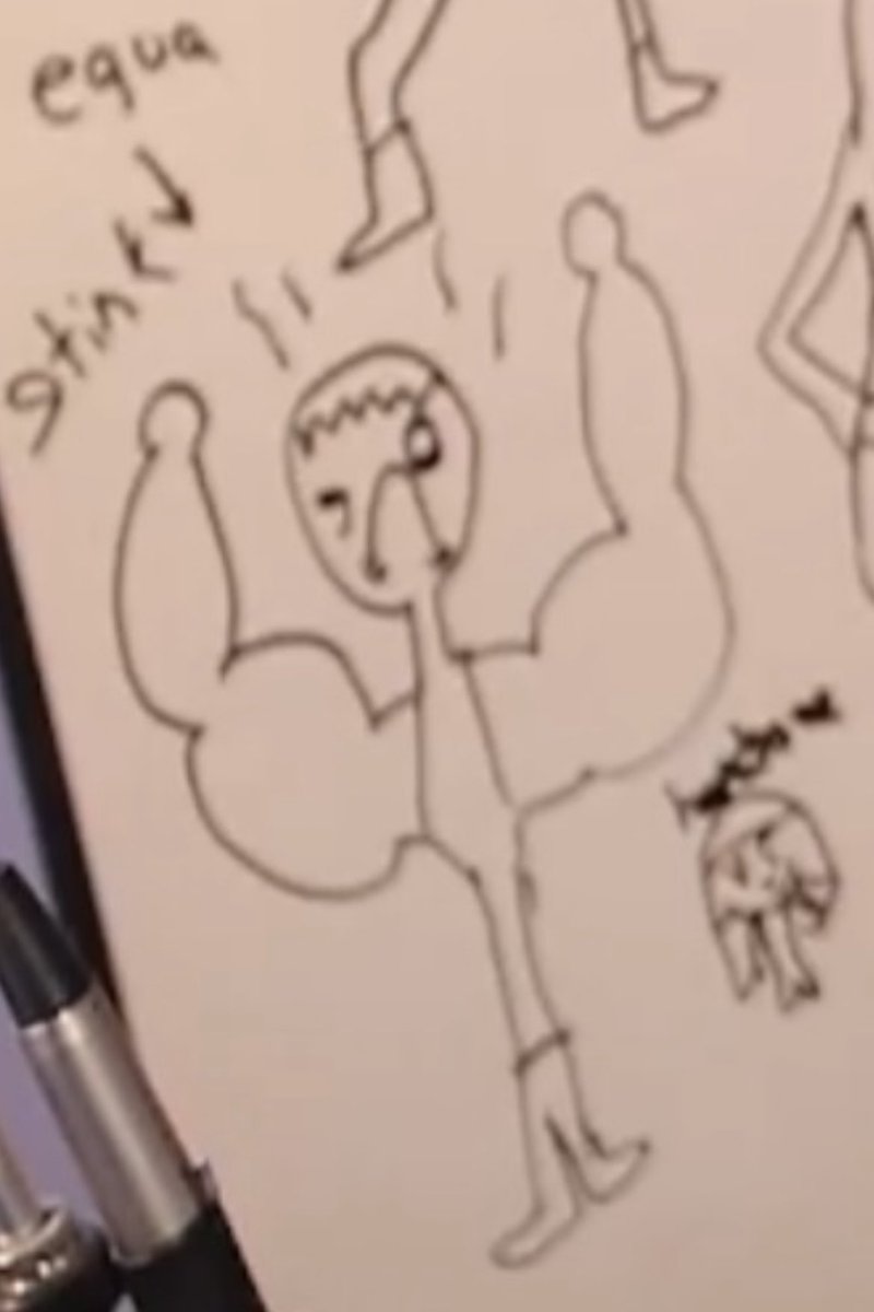 Anyone wanna talk about how crow drew me (accurately) but wrote the S in stink as a G for some reason