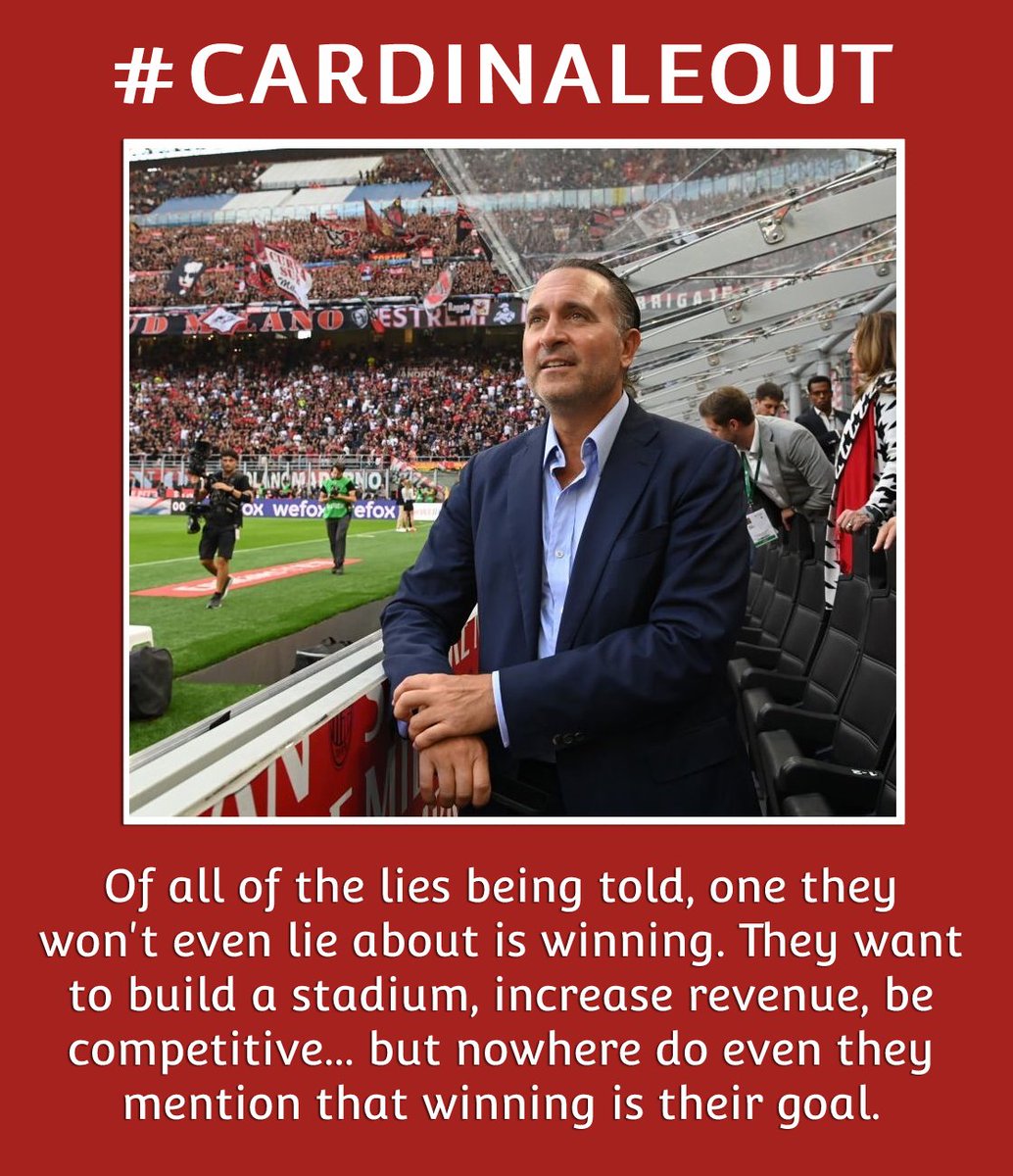 Keep it trending. 🔥

Don't let him forget what he's done. To Milan, to his precious business plan, to us fans, to football.

#CardinaleOut