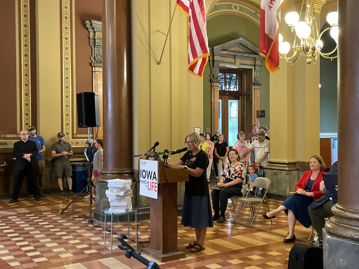 Maggie DeWitte of Pulse Life Advocates, at a March for Life rally at the Iowa Stare Capitol, calls for the Legislature to call a special session to pass abortion restrictions. The Supreme Court blocked an attempt to reinstate a six-week abortion ban last week.