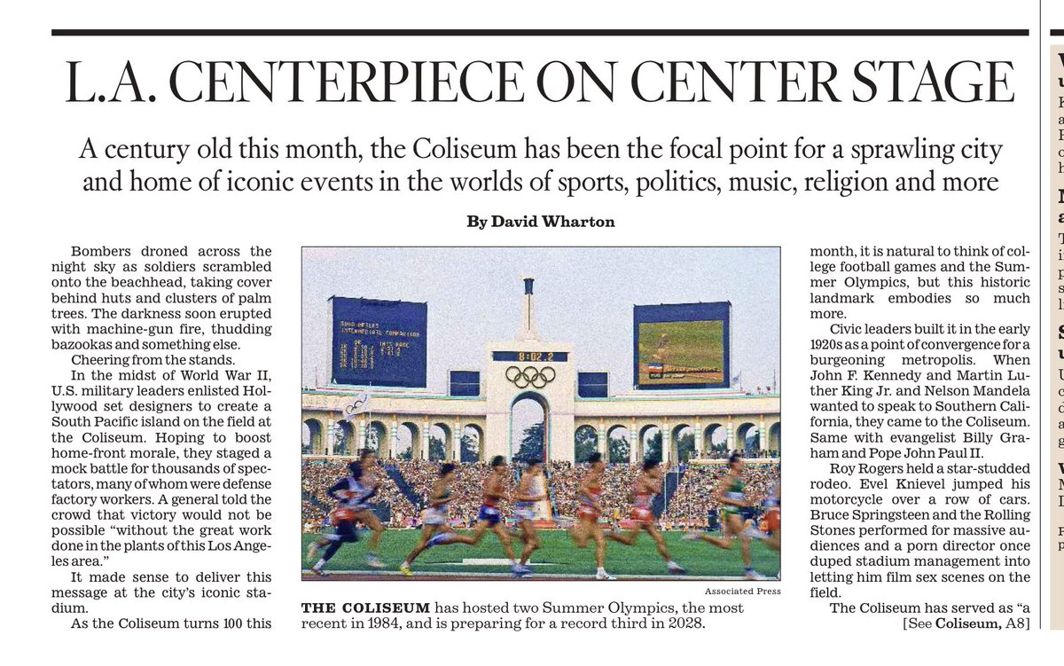 TropDeZombies's tweet image. Mock warfare, porno films and ski jumping? As the Coliseum turns 100, read about the iconic stadium’s wildly eclectic past latimes.com/sports/story/2…