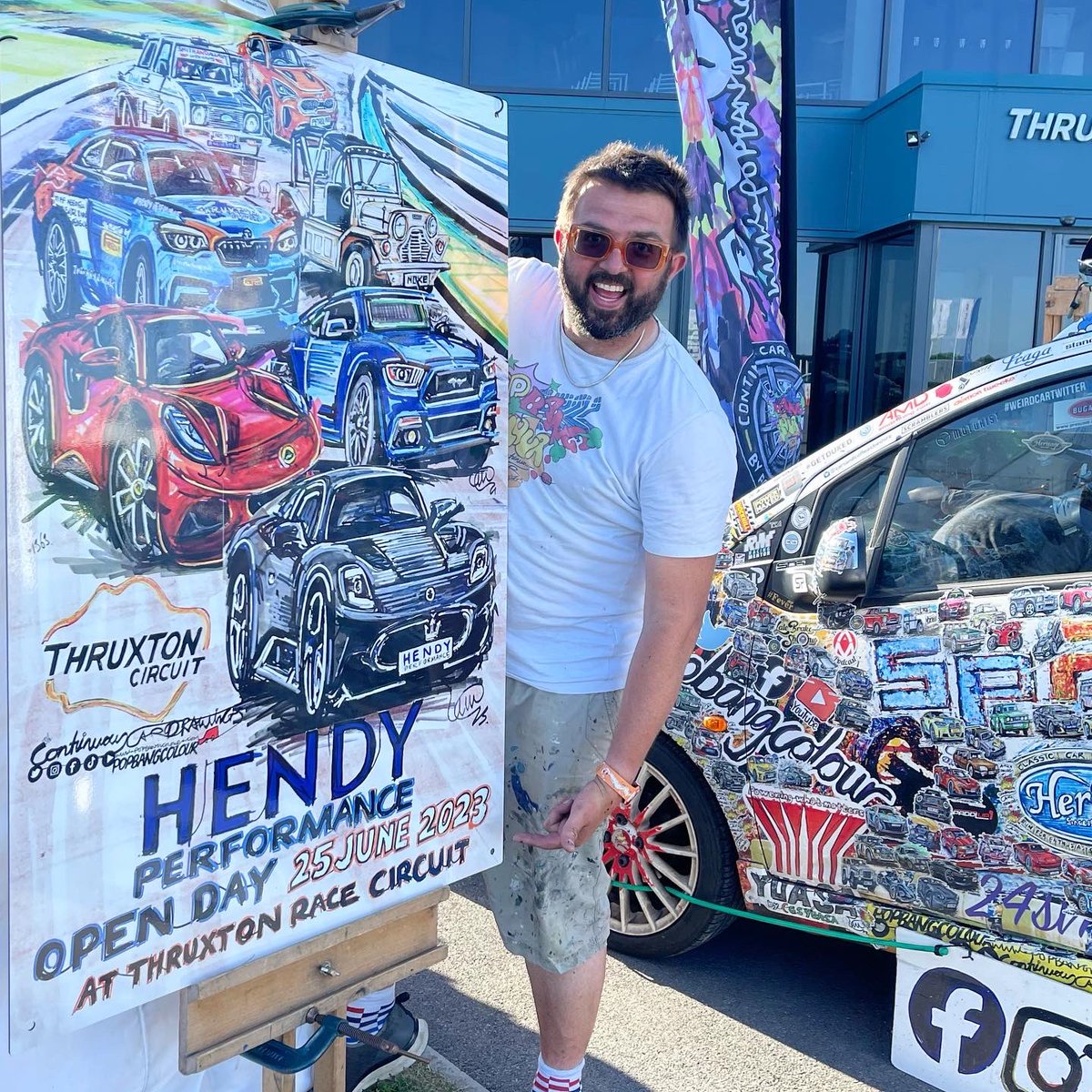 Popbangcolour's tweet photo. All setup @thruxtonracing  for the @HendyGroup &amp; @HendyPerform day tomorrow at the track  

I’m setup outside the #Thruxton Centre creating #ContinuousCar drawings 
🚗✍🏻 - Come say hi! 👋🏻

#PopbangonTour #HendyPerformance https://t.co/dwz0DNu6Ix