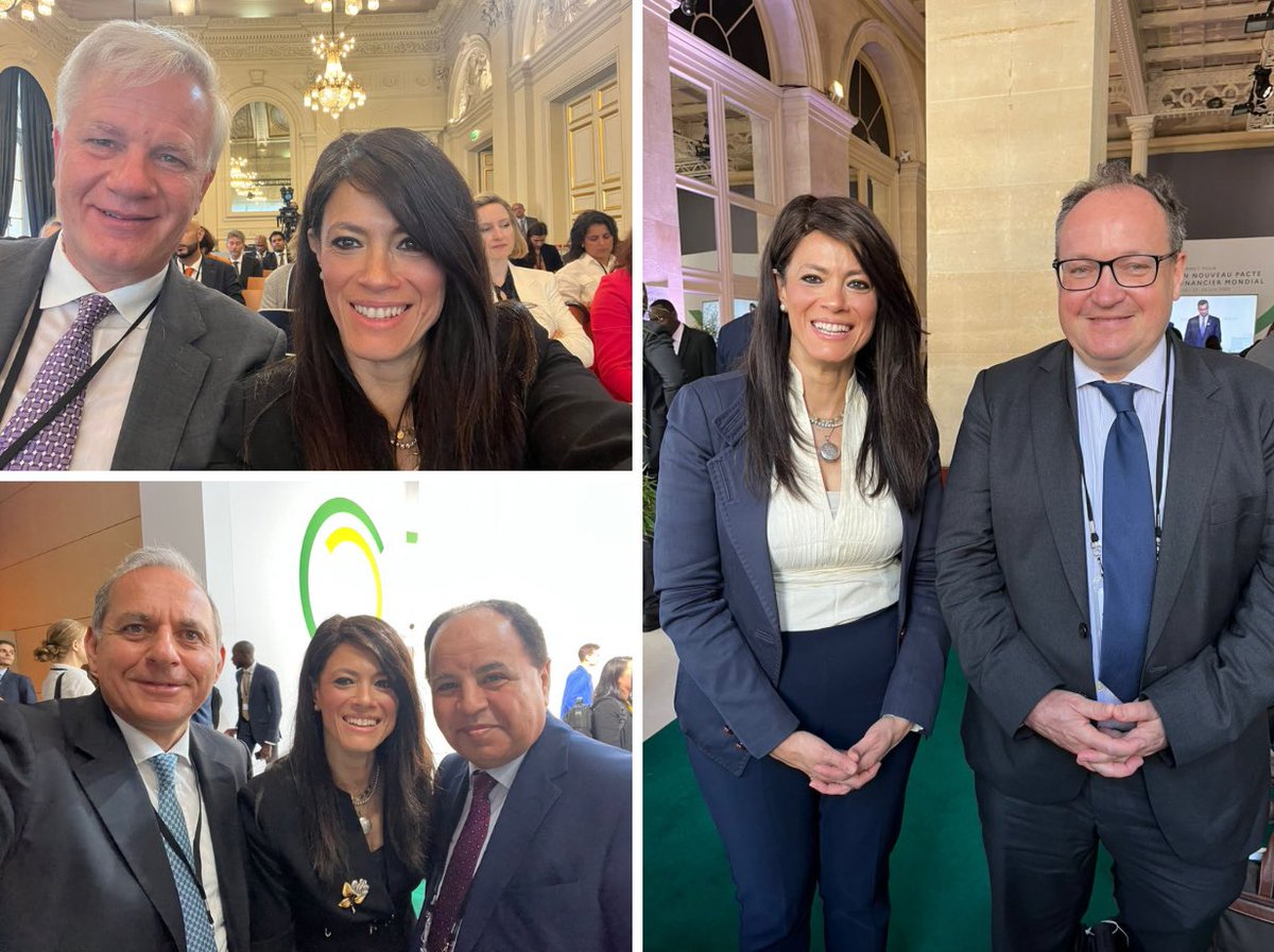 RaniaAlMashat's tweet photo. A dynamic few days in #Paris at the “Summit for a New Global Financing Pact”. A good catch up with many colleagues, updating them on #Egypt’s country platform NWFE نُوَفِّـي & our collaboration in the period ahead. 

@WorldBank @EIB @HarjitSajjan  @Citibank @JayCollinsSays @CIF_Action @theGCF @MafaldaDuarte @BrunoLeMaire @IFC_org @Diop_IFC @topnigel