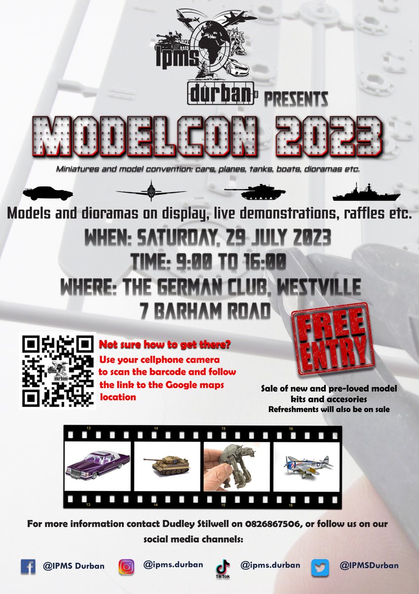 IPMSDurban's tweet photo. Just over a month to go before ModelCon '23 !!!
Mark it off on your calendar, it's going to be EPIC!!
#modelcon #ipms #ipmsdurban #scalemodelling #cars #armour #aircraft #scifi https://t.co/5zaCydtY0U