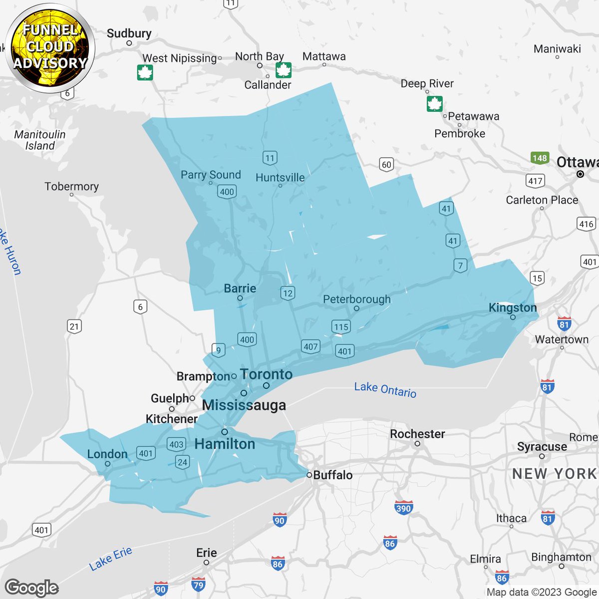 #onstorm 2:41p WEATHER ADVISORY ISSUED by Environment Canada

City Of Toronto
St. Thomas - Aylmer - Eastern Elgin County
London - Parkhill - Eastern Middlesex County
Simcoe - Delhi - Norfolk
Dunnville - Caledonia - Haldimand
Oxford - Brant
Niagara
City...

instantweather.ca/2023/06/24/qI8…