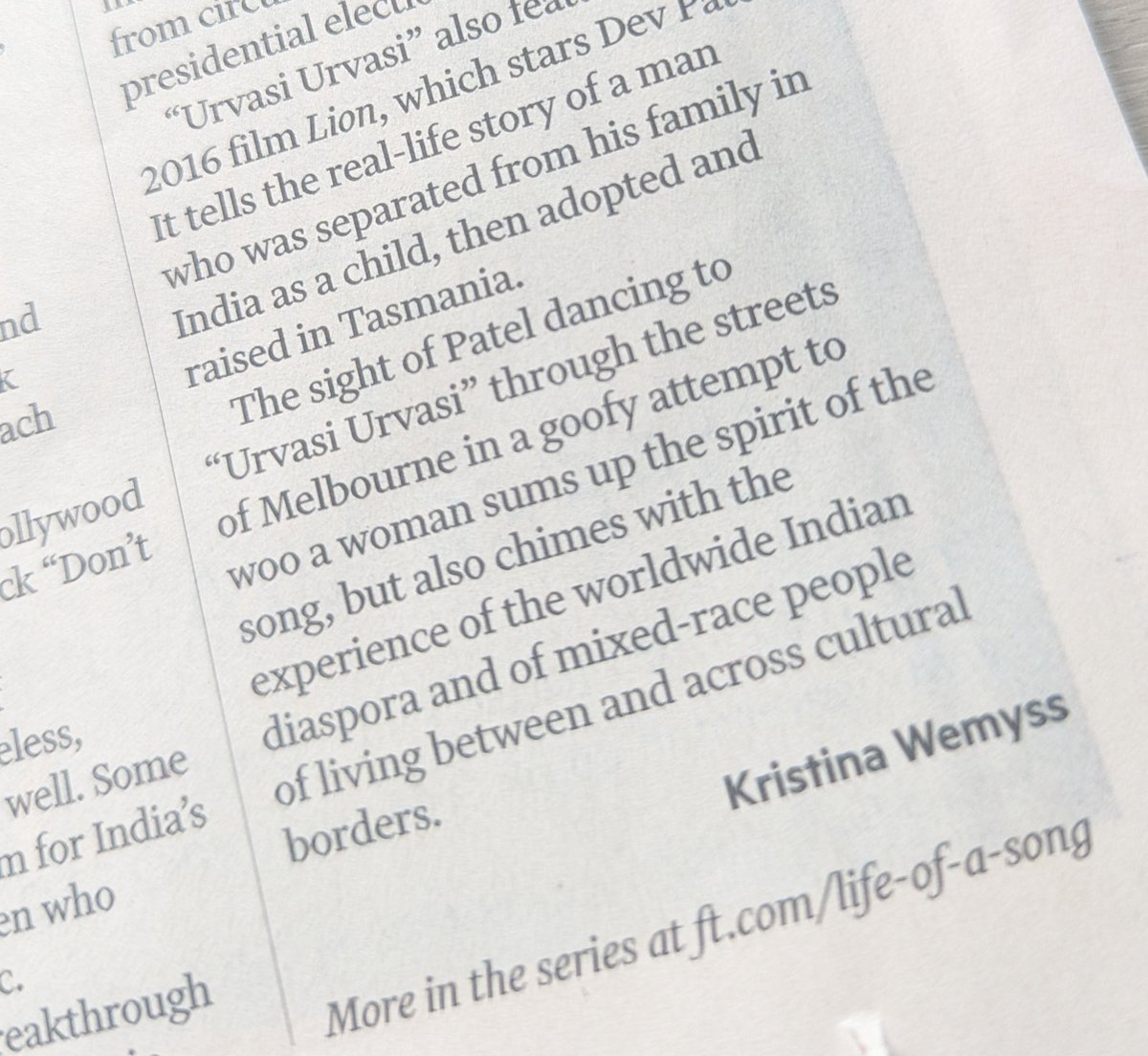 In print in the @ftweekend Life of a Song series today. I wrote about a Tamil song from one of my mum's old cassettes which I used to dance to as a kid. 'Urvasi Urvasi' has had quite the musical journey since then which you can read about below 👇 ig.ft.com/life-of-a-song…