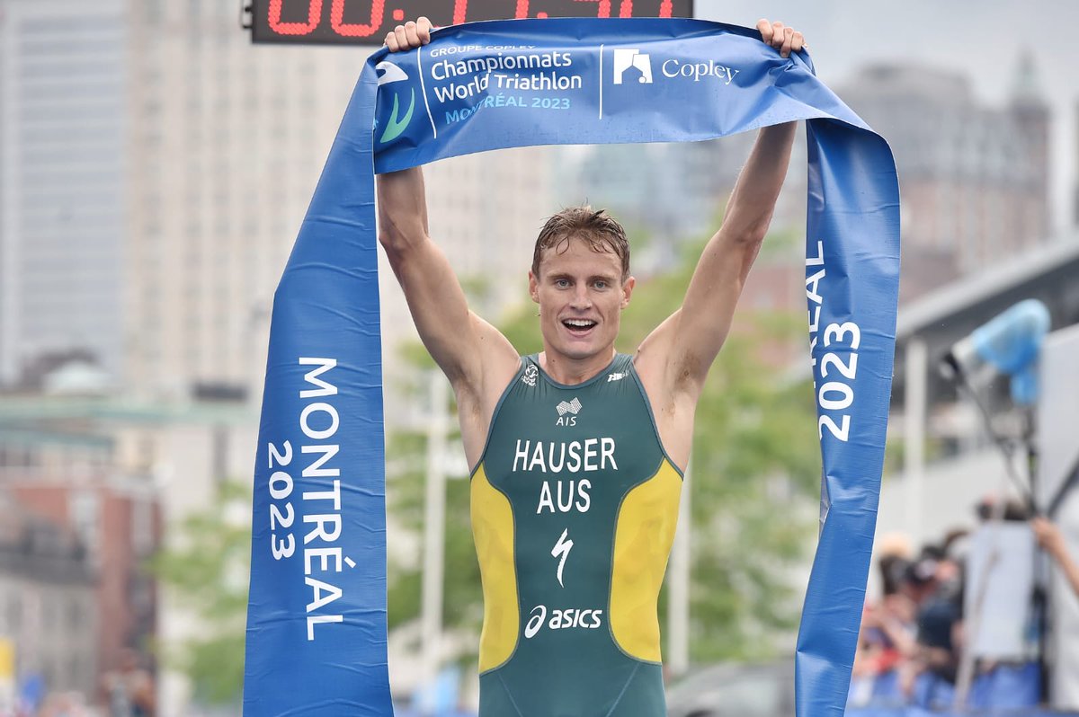 worldtriathlon's tweet image. *SPOILER ALERT*
Matt Hauser 🇦🇺 strikes gold in Montreal and celebrates his first WTCS win!! Manoel Messias 🇧🇷 secures his second medal of the season with silver and it's Jelle Geens 🇧🇪 who gets the bronze!!

Watch it back on-demand at TriathlonLive.tv 💥

#WTCSMontreal